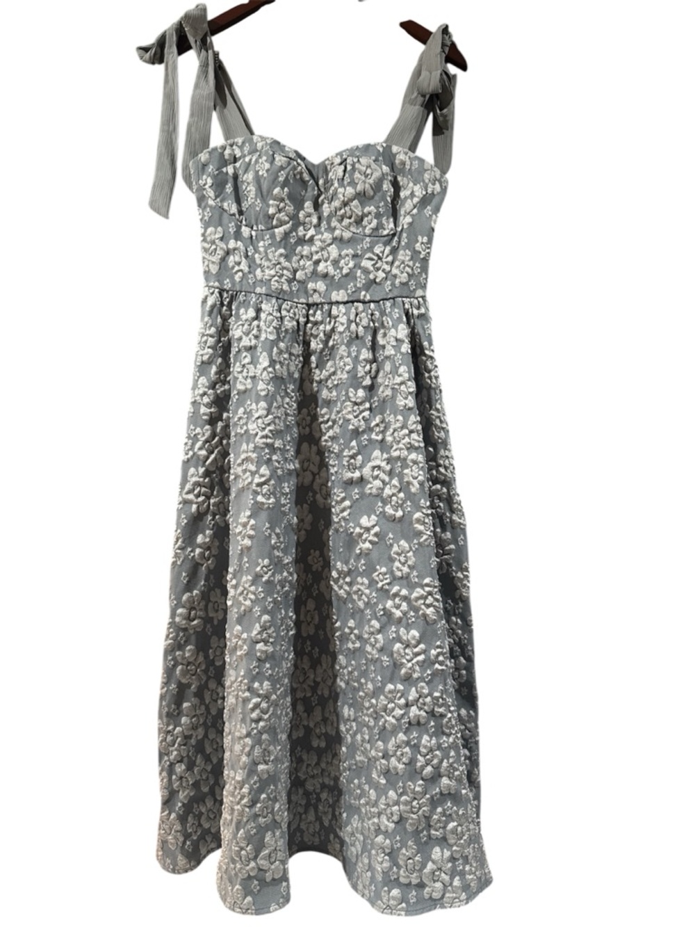 Lulus Gray Floral Jacquard Midi Dress Tie Strap Bustier Romantic Dress S